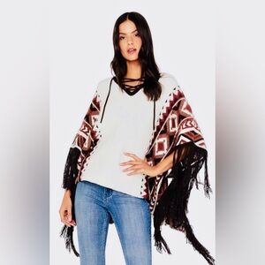 Idyllwind Southwestern cotton Knit Poncho Sweater size medium